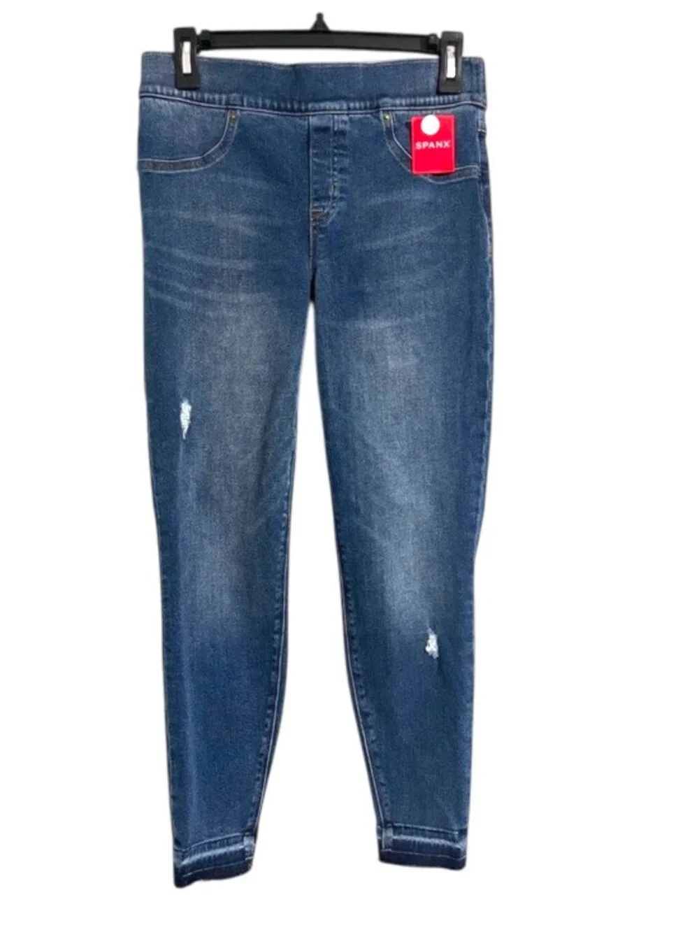 SPANX Dark Wash Distressed Pull-On Jeggings